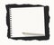 White ruled notebook paper sheet are on black ripped background with wooden pencil