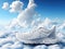 A white running shoe on top of clouds, AI