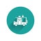 White Rv Camping trailer icon isolated with long shadow. Travel mobile home, caravan, home camper for travel. Green