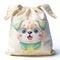 White sack cloth tote bag painted with a cartoon cat image