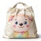 White sack cloth tote bag painted with a cartoon cat image