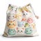 White sack cloth tote bag painted with a cartoon cat image