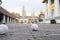 White sacred rope ball on the temple floor,White sacred rope is a symbol of prayer that plays an important role in Buddhism and