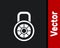 White Safe combination lock icon isolated on black background. Combination padlock. Security, safety, protection