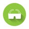 White Safety goggle glasses icon isolated with long shadow. Green circle button. Vector