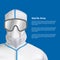 White Safety sterile gown for medical treatment. Pandemic virus avoid decontamination illustration concept