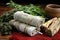 white sage bundle and other smudging materials on a neat background