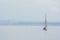 White Sailboat Fog Landscape Alone Lake Bodensee Friedrichshafen