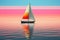 White sailboat gliding across a peaceful ocean at sunset, AI-generated.