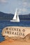 White sailboat in Sardinia, Costa Esmeralda, Italy