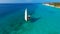 White sailboat in the sea tropical climate traditional Dhow Zanzibar