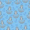 White sailor anchor on blue background cartoon seamless pattern