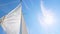 White sails of the yacht and blue sky with clouds.