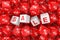 White Sale Cubes in Heap of Red Percent Cubes. 3d Rendering