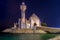 White Salem Bin Laden Mosque built on the island in the night time with sea in the background, Al Khobar, Saudi Arabia