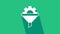 White Sales funnel with arrows for marketing and startup business icon isolated on green background. Infographic