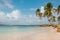 White sand beach, palm trees and turquoise water -