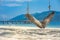 White sand beach wooden swing tranquil relax beautiful sea. Tropical beach for summer and vacation