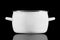 White saucepan, isolated on black background.