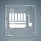 White Sauna bucket and ladle icon isolated on grey background. Square glass panels. Vector Illustration