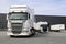 White Scania Trucks Ready to Unload at Warehouse Building