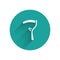 White Scythe icon isolated with long shadow. Happy Halloween party. Green circle button. Vector