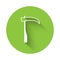 White Scythe icon isolated with long shadow. Happy Halloween party. Green circle button. Vector