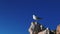 White seagull standing on rock against clear blue sky, looking at horizon