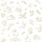 white seamless pattern with brown rabbits and flora - vector background