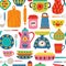 White seamless pattern with vintage kitchen