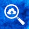 White search flat icon with cloud and arrow on a blue Triangular