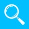 white search icon flat on blue background, search icon design, s