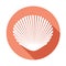 White seashell. Flat icon with long shadow on light pink background. Flat design style. Vector illustration. EPS10