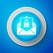 White Secure mail icon isolated on blue background. Mailing envelope locked with padlock. Circle blue button with white