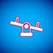 White Seesaw icon isolated on blue background. Teeter equal board. Playground symbol. Vector