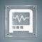 White Seismograph icon isolated on grey background. Earthquake analog seismograph. Square glass panels. Vector