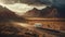 A White Semitruck Hauling Goods On A Desert Highway With Mountains In The Background. Generative AI