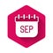 White September calendar autumn icon isolated with long shadow background. Pink hexagon button. Vector