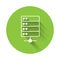 White Server, Data, Web Hosting icon isolated with long shadow background. Green circle button. Vector