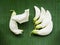 White sesban on banana leaf