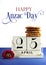 White shabby chic vintage style block calendar for Anzac Day, April 25, with traditional Anzac biscuits and sample text