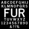 White shaggy fur vector alphabet and numbers