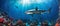 White shark underwater with colorful coral reef. Closeup Extremely detailed and realistic design