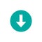 White sharp arrow down in blue circle icon. download sign