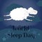 White sheep jumping in the sky in the clouds with a pacified look. The concept of a good healthy and proper sleep and a good night