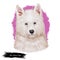 White Shepherd dog isolated digital art illustration. Hand drawn dog muzzle portrait, puppy cute pet. Dog breeds originating
