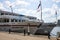 White ship at the pier of river station in Moscow