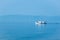The white ship sails on lake Baikal.