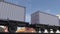 White shipping cargo containers for logistics and transportation. Cargo train with blank white containers. 3d illustration