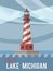 White Shoal Light. Michigan. The great lakes state. Touristic poster in vector